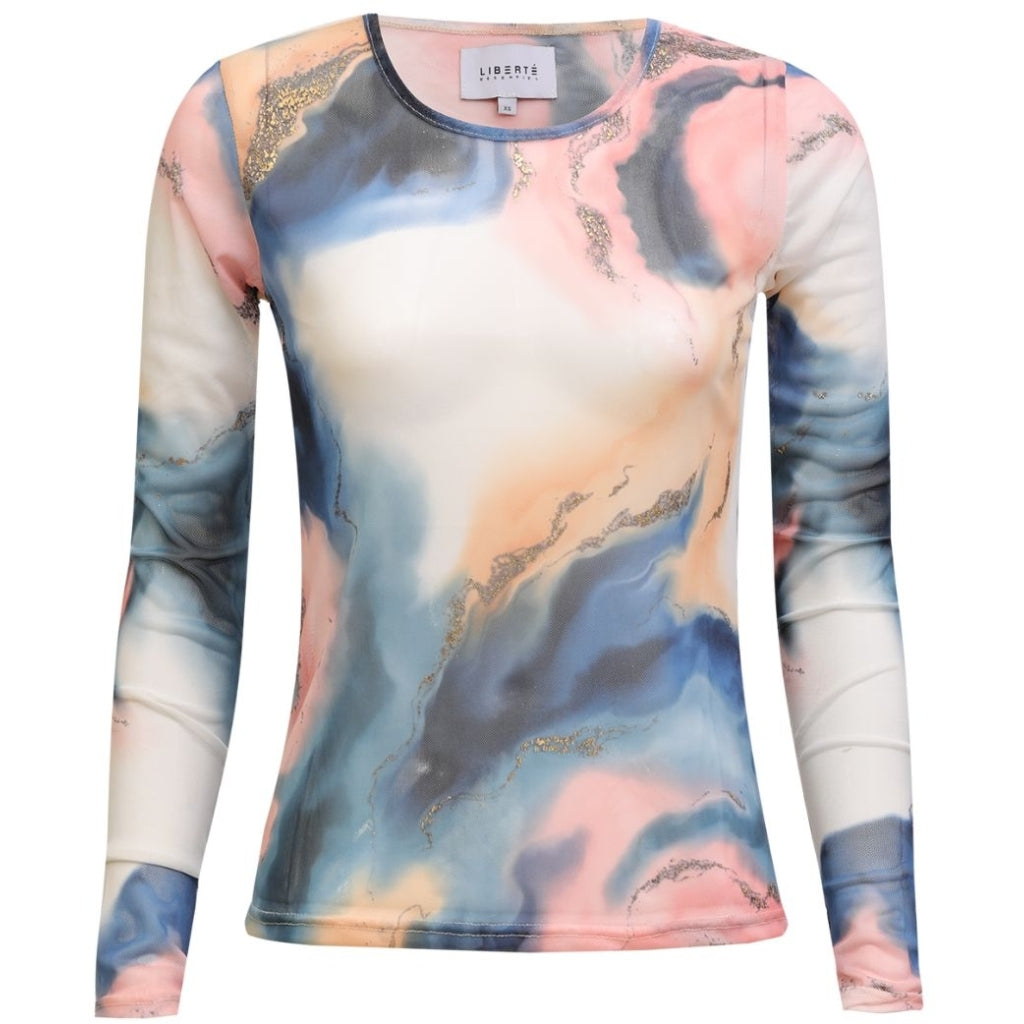 LIBERTÃ dame bluse MESH - BLUE PEACH GOLD MARBLE